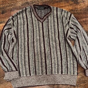 Men's Striped Gray and Brown Sweater